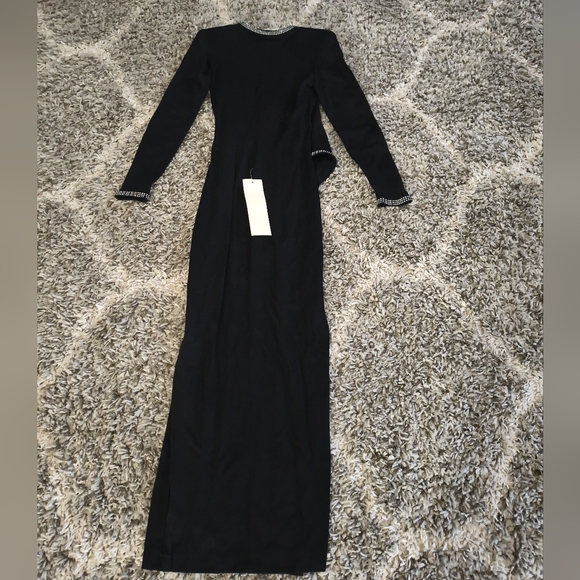 Vintage Cache Black Formal Wrap Dress Sparkle Rhinestone Double Side Slit - Picture 4 of 5